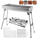 Holzkohlegrill Aus Edelstahl  Kleiner Grill Mini Grill Klappbar Grill Im Freien Grill Schaschlik Grill Edelstahl Mit Grillrost Ablage Klappbeine 73×33.5×70cm