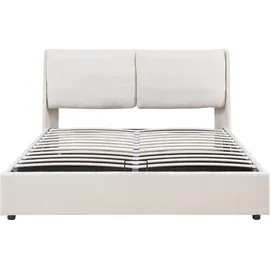 [en.casa] Lunner mit Bettkasten 140x200 cm Beige