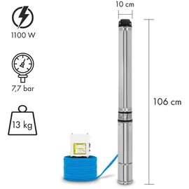 Eberth 4" Tiefbrunnenpumpe 1100W 1-1/2 Zoll mit Schmutzsieb und 20m Kabel