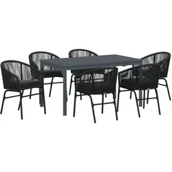 vidaXL Garten Essgruppe 7 pcs Schwarz Groß Metall & Seil