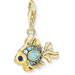 Charm Anhänger Bunter 3D Fisch - 750 Gelbgold Vergoldung