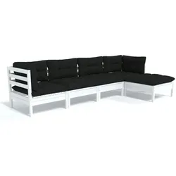 vidaXL 5-tlg. Garten-Lounge-Set mit Kissen Weiß Kiefernholz