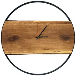 holz4home® Wanduhr mit Stahlrahmen aus massiver Eiche   58 cm