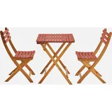 sweeek - Gartentisch aus Akazienholz, 2 Klappstühle - Terrakotta - Orange
