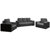 Fun Möbel Polstergarnitur Sofa Set LEEDS 3-1-1 Sofagarnitur Kunstleder-Webstoff, (inkl. 5 Rückenkissen), Inkl. Bettkasten grau