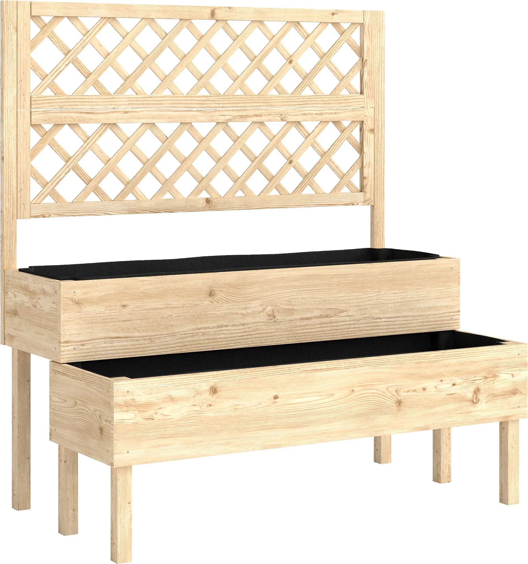 Outsunny Hochbeet mit Rankgitter 2-stufig erhöhter Blumenkasten mit 2 Pflanzkästen Vliesstoff, Holz Pflanzkasten Pflanzkübel Blumenkübel Rankkasten für Kletterpflanzen Garten 108 x 62 x 120 cm   Aosom