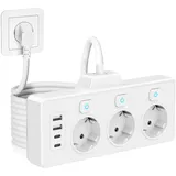 SPORWAY 3-Fach Steckdosenleiste mit Schalter, Steckdose Erweiterungen 3 Steckdose mit 2 USB & 2 USB-C Ports, 3-Fach Steckerleiste Steckdosenadapter für Büro, Hause - 1,5m Kabel