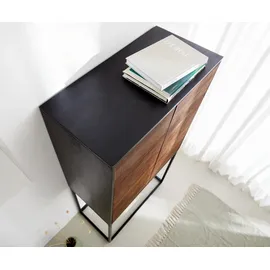 DeLife Highboard Vaag 80x150 cm Sheesham Natur Mango Schwarz Metall Schwarz 2 Türen, Highboards