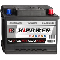 HR HiPower Autobatterie 12V 65Ah 600A/EN Starterbatterie ersetzt 55Ah 60Ah 62Ah 63Ah