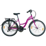 LUCHS Cityrad 26 Zoll Luchs Feline Citybike Damenrad 21-Gang Shimano Tourney Rad, 21 Gang, Kettenschaltung, 21-G Shimano, ab 150cm, RH46cm, StVZO-Licht, hochwertige Lackierung rosa