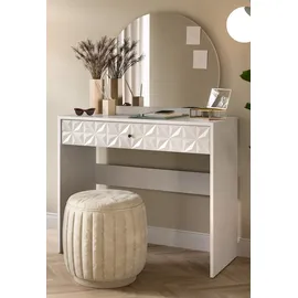 inn.furn Schminktisch Relief (Frisiertisch in weiß mit Schublade, 90 x 133 cm), glänzende 3D-Front weiß