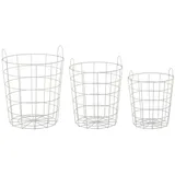 Cepewa 3er Set Metallkorb Aufbewahrungskorb Drahtkorb mit Henkel Korb weiß (1 x 3er Set weiß)