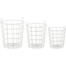 Cepewa 3er Set Metallkorb Aufbewahrungskorb Drahtkorb mit Henkel Korb weiß (1 x 3er Set weiß)