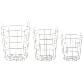 Cepewa 3er Set Metallkorb Aufbewahrungskorb Drahtkorb mit Henkel Korb weiß (1 x 3er Set weiß)