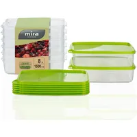 MiraHome Gefrierdosen 8x1,5L rechteckig grün – Vorratsdosen mit Deckel luftdicht – Transparente Frischhaltedosen mit Deckel – Aufbewahrungsbox Küche für Mealprep & Organisation – Austrian Quality
