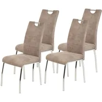 Hela 4er Set Esszimmerstuhl Küchenstuhl Susi, Mikrofaser Vinatge beige Metallgestell + Griff Chrom