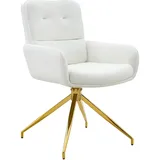 MODFU Drehbarer Esszimmerstuhl aus PU-Leder und Metall in Weiß/Gold, 85 cm, 360° drehbar