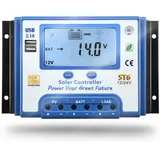 SolaMr 50A Solarladeregler 12V/24V Intelligenter Regler mit LCD-Display und doppeltem USB-Anschluss für Solarbatterien - ST6-50A