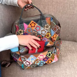 KMISSO City Backpack Pachwork Rucksack Blumen Bunt Himmelblau