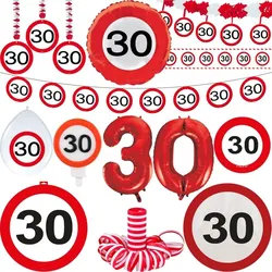 Verkehrsschild Partyset 30. Geburtstag Party Deko Set rot weiss Dekoration Geburtstagsdeko Zahl Frau Mann Jubiläum