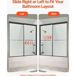 Vevor Badewannen Duschtür (1422-1524 x 1524 mm/B x H) halbrahmenlose Schiebetür für die Badewanne, halbrahmenlose Bypass-Wannentür mit 1/4 Zoll bruchsicherem gehärtetem Glas und Edelstahlgriff