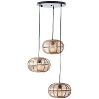 Brilliant Lampe Woodball Pendelleuchte 3flg schwarz matt/bambus Metall/Textil/Holz braun 3x A60, E27, 40 W