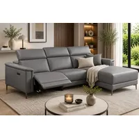 Ecksofa OTTO HOME "LUND, Naturleder, L-Form, 261cm, man./elektr. Relaxfunktion (USB-A)", grau, B:261cm H:97cm T:179cm, Echtleder 100% Echtleder;Kunstleder 100% Polyurethan, Sofas, Ecksofa, und Kopfteilverstellung, Topseller