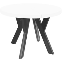 Runder Ausziehbarer Tisch für Esszimmer, PERO, Loft-Stil, Skandinavische, Durchmesser: 120 / 220 cm, Farbe: Weiß / Schwarz