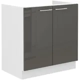 Küchen-Preisbombe Spülenschrank 80 Lara Grau Hochglanz + Weiß matt Küchenzeile Küchenblock Küche