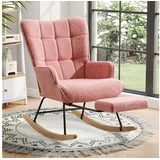 LuxusKollektion Schaukelsessel Schaukelstuhl Fußstütze Teddystoff Rosa 2 1 Stück mit Fußstütze