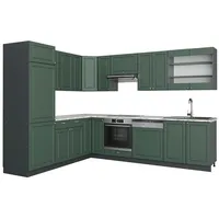 Vicco Eckküche Fame-Line, 227 x 287 cm, AP Marmor Grün-Gold Landhaus/Anthrazit, - Grün, Anthrazit, Holzwerkstoff, L-Form,L-Form, 227x82x287 Küchen, Eckküchen, Eckküchen ohne Geräte