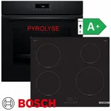 Herdset Induktion Pyrolyse-Selbstreinigung Autark Bosch Einbau Backofen + Kochfeld Induktion Neu - Schwarz