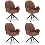 Homestyle4u Polsterstuhl 4er Set Bouclé Leder Braun Drehbar 3070
