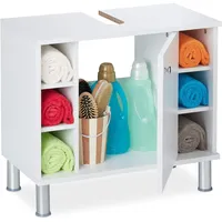 Relaxdays Waschbeckenunterschrank, eintürig, 7 Fächer, Siphon-Ausschnitt, MDF Badezimmerschrank, HBT