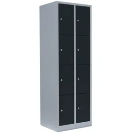 Steelboxx Lüllmann® Schließfachschrank, 2 Abteile, 8 Fächer, 1800 x 600 x 500 mm, lichtgrau/anthrazit