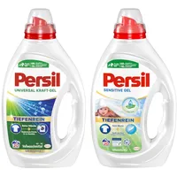 Persil Kraft Gel Universal & Sensitive Gel 2 x 20 WL (40WL) Vollwaschmittel (Doppelpack, [2-St. Flüssigwaschmittel für Allergiker & Babys - mit Tiefenrein Technologie)