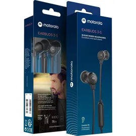 Motorola Sound Earbuds 3-S mit Mikrofon | Anti-Tangle-Kabel, tiefem Bass und ergonomischem Design mit bequemer Passform | 3,5 mm | Schwarz