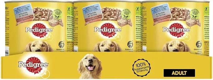 Pedigree Adult Nassfutter für Hunde mit Rind, Lamm & Huhn, 1er Pack (9,6 kg)