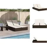 Doppel-sonnenliege Mit Auflagen Braun Poly Rattan - Doppel-sonnenliege - Gartenliege - Lounge Chair - Rattan Liege - Outdoor Lounge