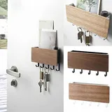 Wandmontierter Schlüsselorganizer Mit 5 Haken Und Briefhaltern Aus Abs-holz, Kein Bohren Erforderlich, Abmessungen 18x10x3cm, Holzfarbe.