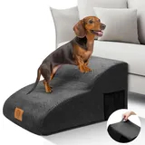 Midyb Hundetreppe, Hundetreppe für Kleine Hunde mit Wasserfest & Waschbarer Bezug, 2 Stufen Haustiertreppe aus hochdichtem Schaumstoff, Hunderampe für Sofa Bett, 55x40x30cm, Schwarz