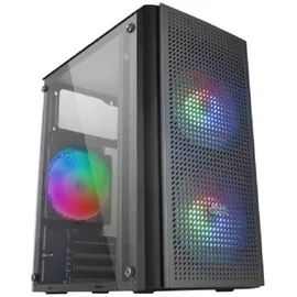 Mars Gaming MC300 Schwarz, MicroATX PC Gehäuse, Gehärtetes Glas, Mesh Front, 3xFRGB Lüfter