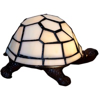 HAES DECO - Tiffany Tischlampe Schildkröte 22x18x16 cm Beige Glas Tiffany Lampen Nachtlicht Buntglas