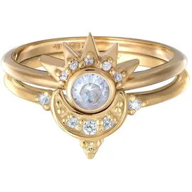 Elli Ring-Set Mond Sonne Zirkonia 2er Set 925 Sterling Silber vergoldet goldfarben 56