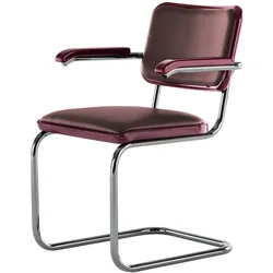 Thonet - JS. THONET a personal Interpretation by Jil Sander S 64 V Serious Armlehnstuhl, Glossy Titan / Buche high-gloss graphite ruby red / Leder graphite ruby red