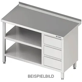 Stalgast Arbeitstisch mit Grund- und Zwischenboden, 2200x700x850 mm, mit 3er Schubladenblock links, mit Aufkantung, verschweißt