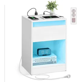 VASAGLE Nachttisch mit LED-Beleuchtung modern wolkenweiß