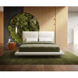 DeLife Polsterbettgestell Cusino 140x200 cm Bouclé Creme-Weiß - Weiß/Creme