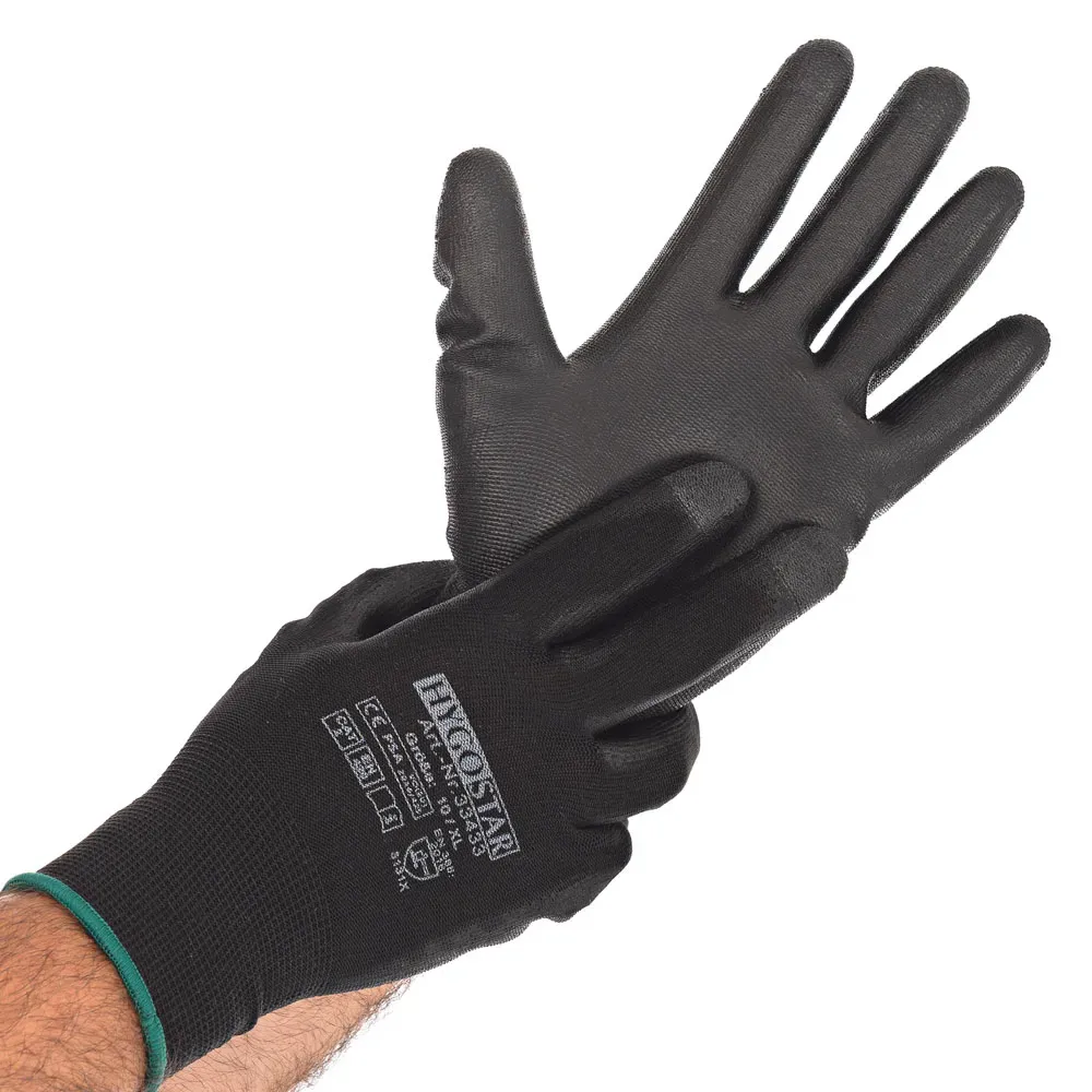 Hygostar Black Ace Touch Feinstrickhandschuhe mit Polyurethan-Beschichtung schwarz, VE 120 Paar 10/XL