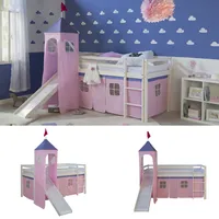 Hochbett 90x200 Rutsche Kinder Weiß Bett Stockbett Vorhang Turm Rosa Homestyle4u